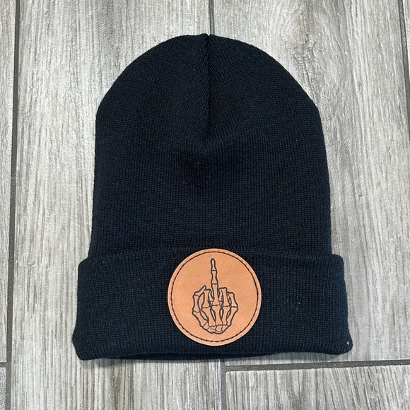 Laser engraved patch beanie. Skeleton hand - Picture 3 of 3